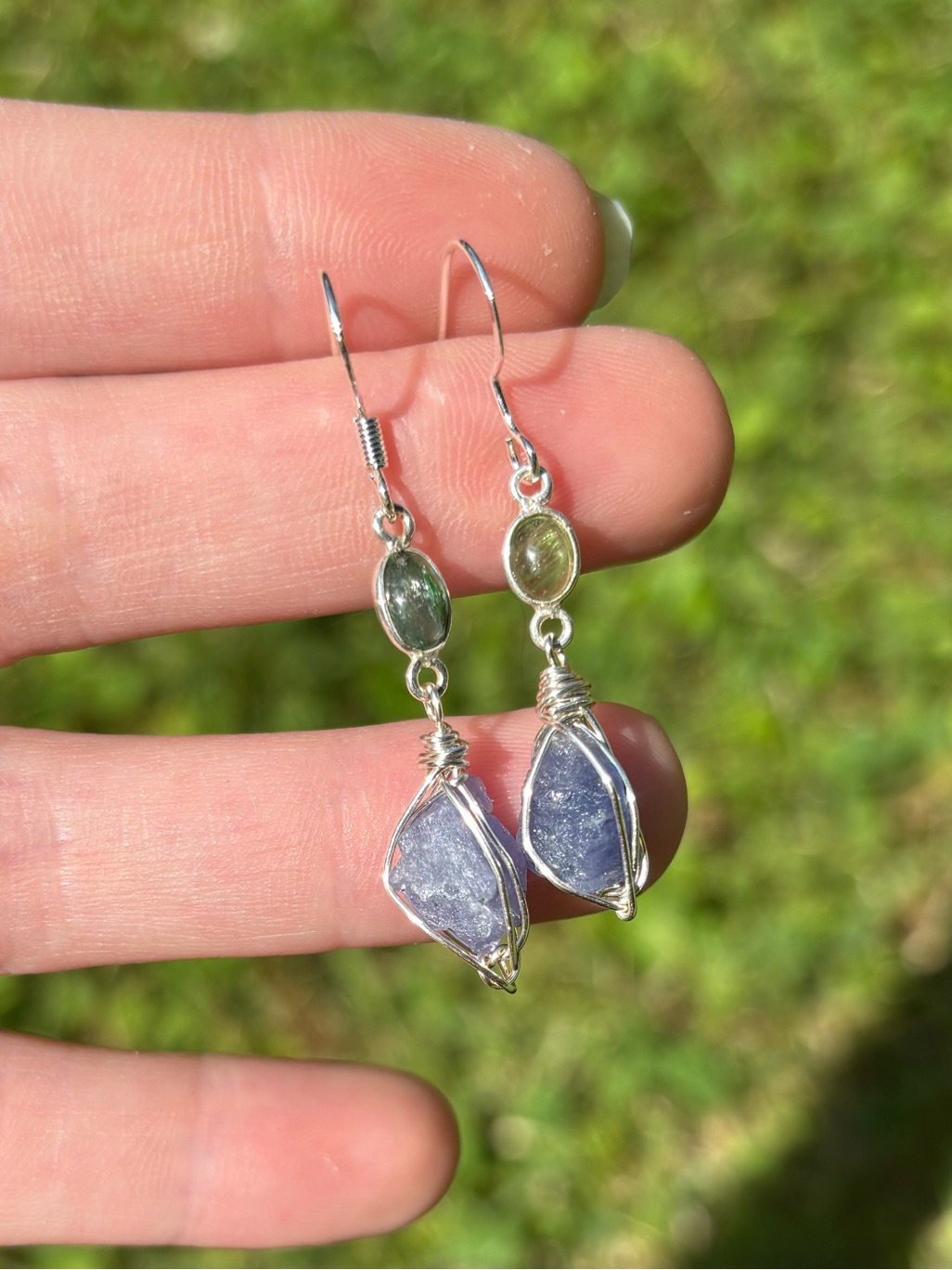 Green Tourmaline And Tanzanite Earrings